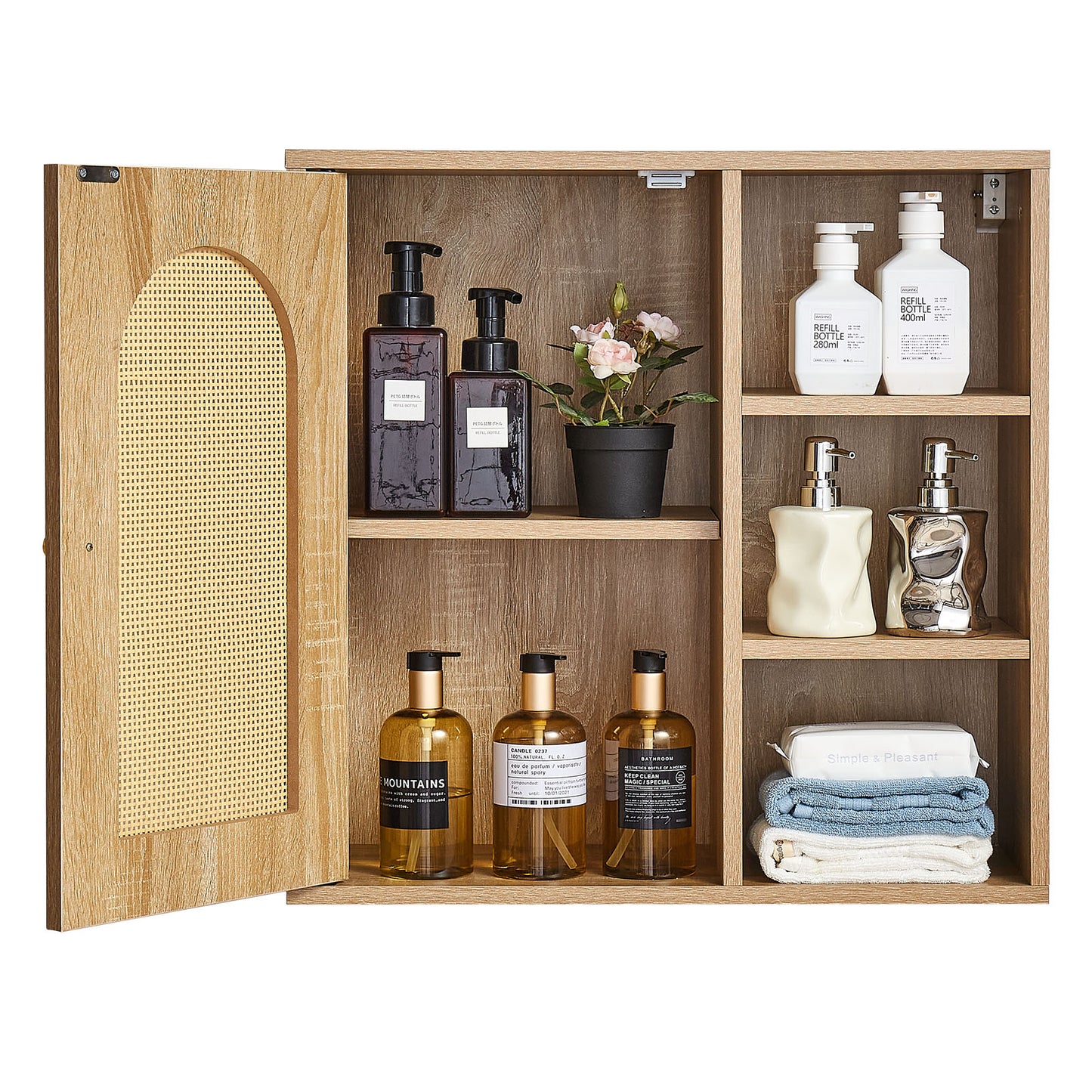 Bathroom Wall Cabinet, Door and Adjustable Shelf with 5 Height Levels, Over the Toilet Storage Medicine Cabinet Wall Mounted, Hanging Organizer with Shelves for Laundry Room Kitchen Restroom
