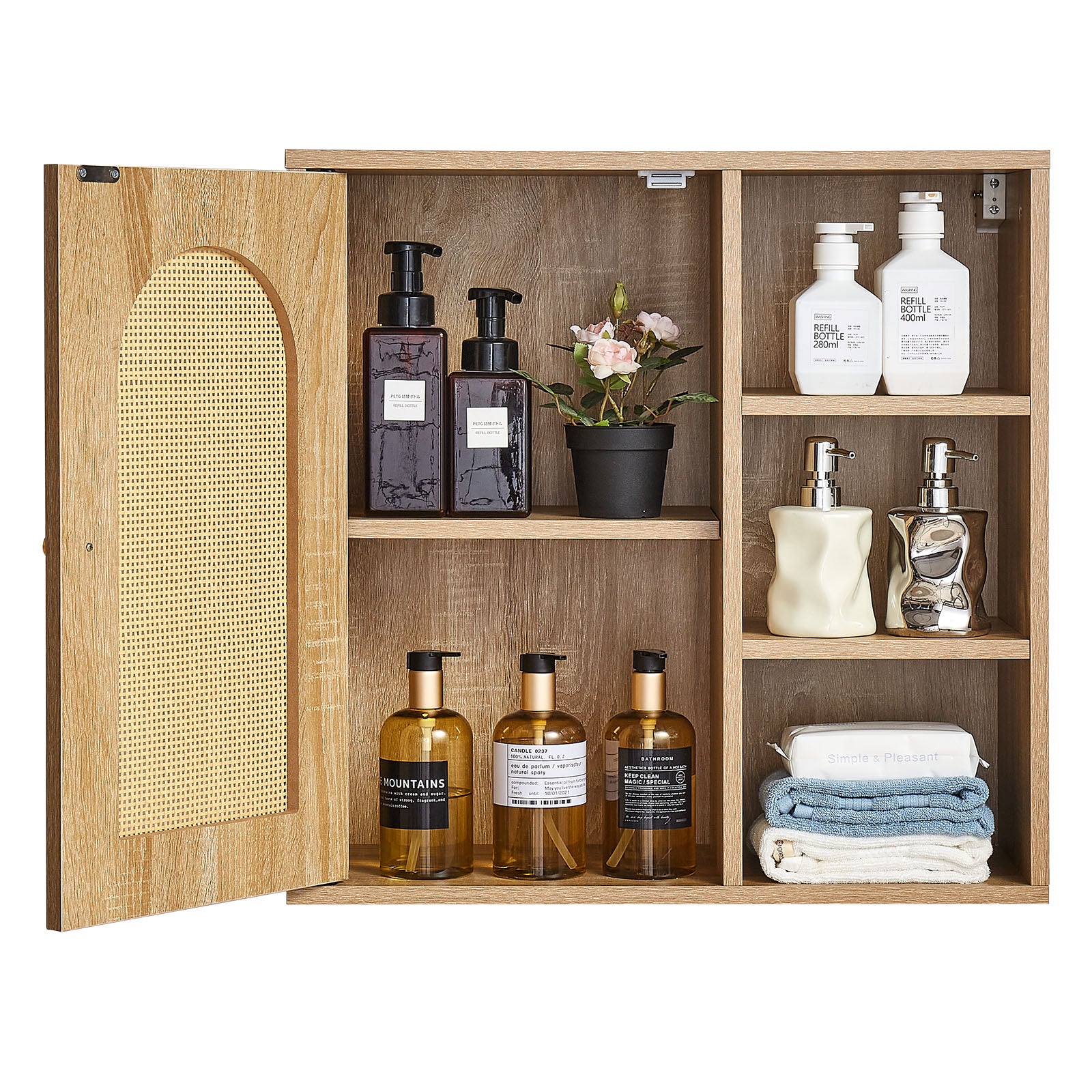 Bathroom Wall Cabinet, Door and Adjustable Shelf with 5 Height Levels, Over the Toilet Storage Medicine Cabinet Wall Mounted, Hanging Organizer with Shelves for Laundry Room Kitchen Restroom