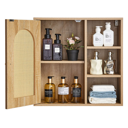 Bathroom Wall Cabinet, Door and Adjustable Shelf with 5 Height Levels, Over the Toilet Storage Medicine Cabinet Wall Mounted, Hanging Organizer with Shelves for Laundry Room Kitchen Restroom