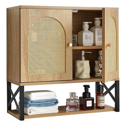 Bathroom Wall Cabinet, with 2 Doors and Adjustable Shelf, Over the Toilet Storage Medicine Cabinet Wall Mounted, Hanging Organizer with Shelves & Open Partition for Laundry Room Kitchen Restroom