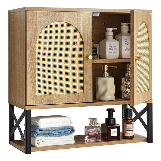 Bathroom Wall Cabinet, with 2 Doors and Adjustable Shelf, Over the Toilet Storage Medicine Cabinet Wall Mounted, Hanging Organizer with Shelves & Open Partition for Laundry Room Kitchen Restroom