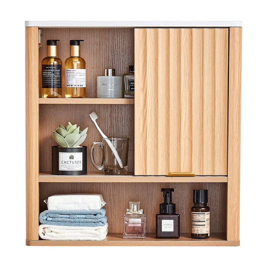 Bathroom Wall Cabinet, with Door and Adjustable Shelf, Over the Toilet Storage Medicine Cabinet Wall Mounted, Hanging Organizer with Shelves and Open Partition for Laundry Room Kitchen Restroom
