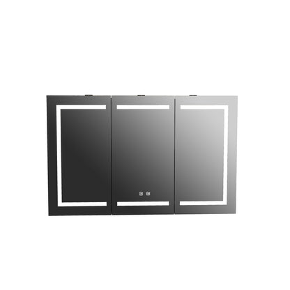 47 Inch Bathroom Wall Cabinet Matte Black Medicine Cabinet with Mirror, with LED Light