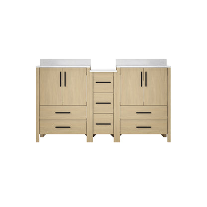 60"W×22"D×34"H Double Sinks Bathroom Vanity Cabinet,Freestangding storage Vanity Cabinet with White Countertop