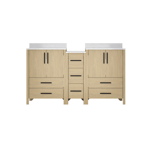 60"W×22"D×34"H Double Sinks Bathroom Vanity Cabinet,Freestangding storage Vanity Cabinet with White Countertop
