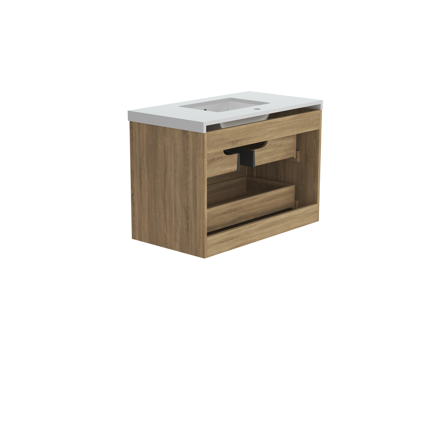 35.98"W Bathroom Vanity Cabinet - Natural Wood Sink & Countertop