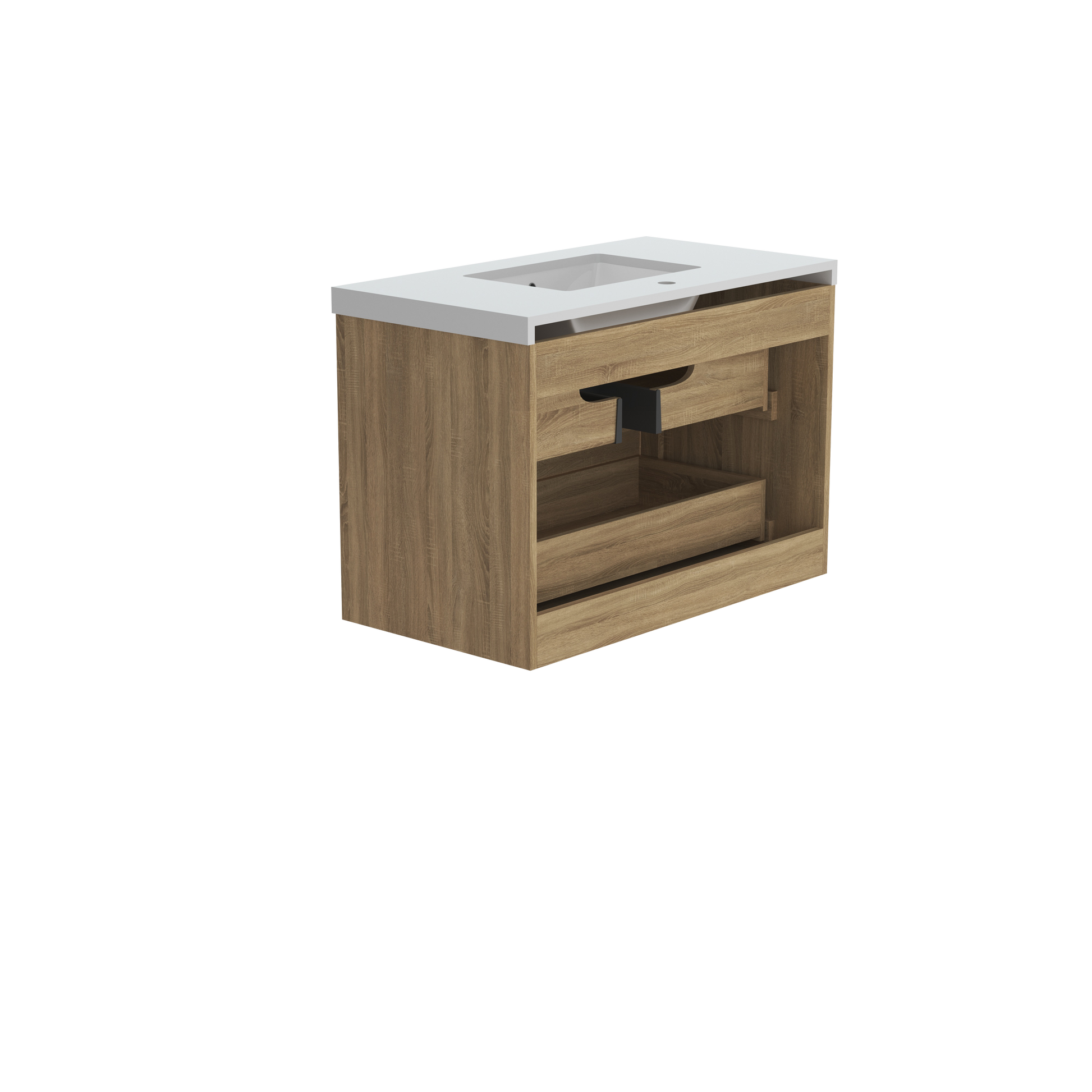 35.98"W Bathroom Vanity Cabinet - Natural Wood Sink & Countertop