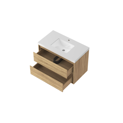 35.98"W Bathroom Vanity Cabinet - Natural Wood Sink & Countertop