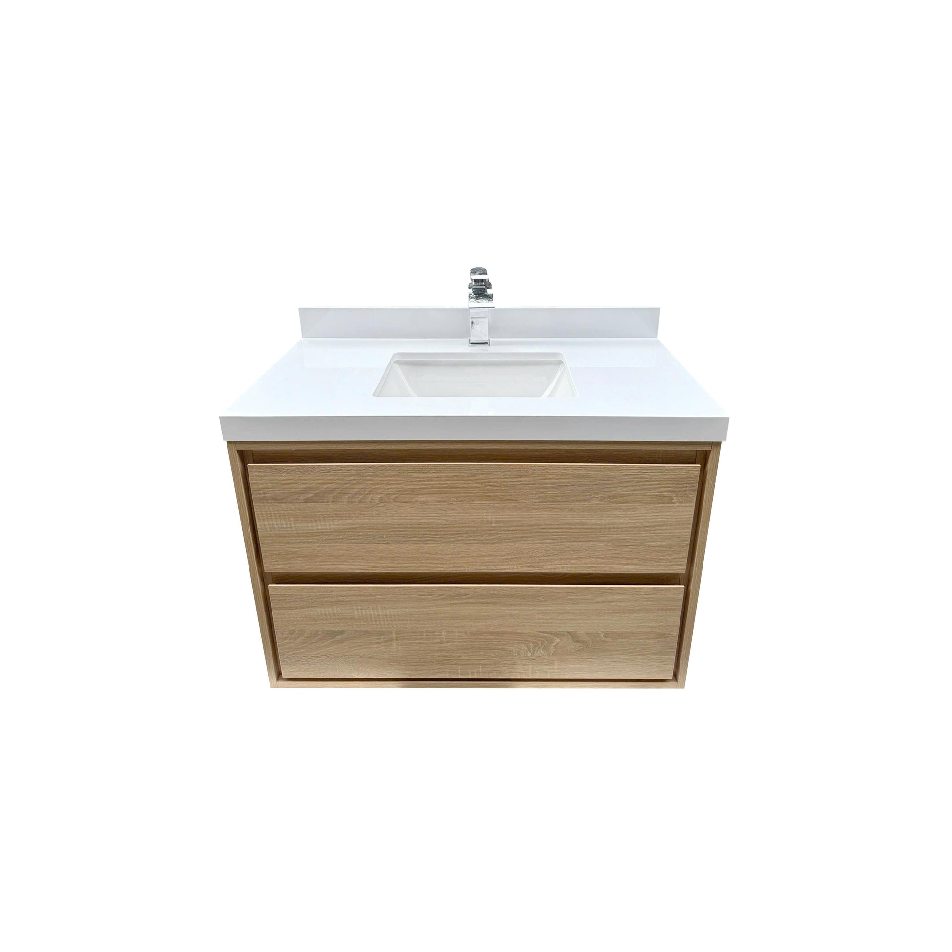 35.98"W Bathroom Vanity Cabinet - Natural Wood Sink & Countertop