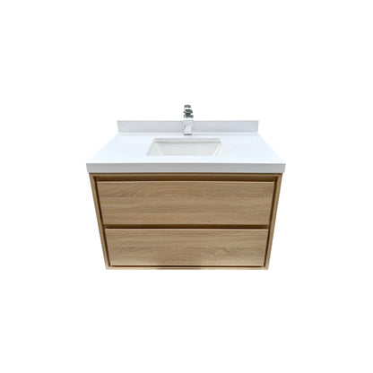 35.98"W Bathroom Vanity Cabinet - Natural Wood Sink & Countertop