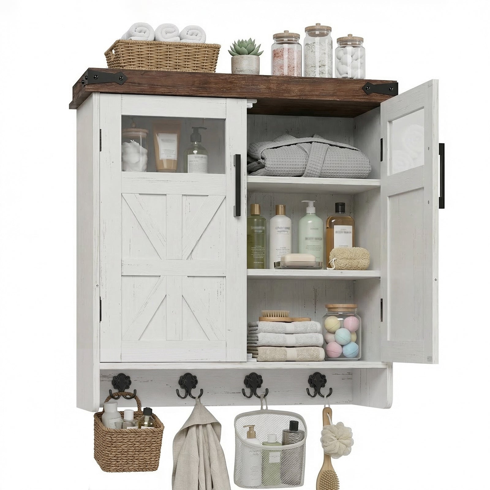 Bathroom Wall Cabinet Over Toilet with Adjustable Shelves, Medicine Cabinet Storage Organizer for Bathroom Kitchen Garage, Hanging Towel Hook, Space Saving