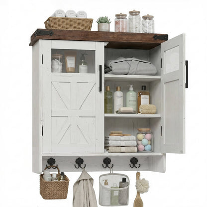 Bathroom Wall Cabinet Over Toilet with Adjustable Shelves, Medicine Cabinet Storage Organizer for Bathroom Kitchen Garage, Hanging Towel Hook, Space Saving