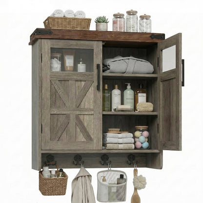 Bathroom Wall Cabinet Over Toilet with Adjustable Shelves, Medicine Cabinet Storage Organizer for Bathroom Kitchen Garage, Hanging Towel Hook, Space Saving