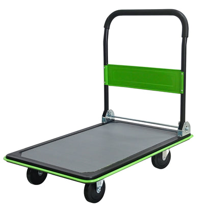 Flatbed Cart, 660lbs Heavy Duty Capacity Platform Hand Truck 360 Degree Swivel Wheels Foldable Push Hand Cart for Loading and Storage, Warehouse-Green