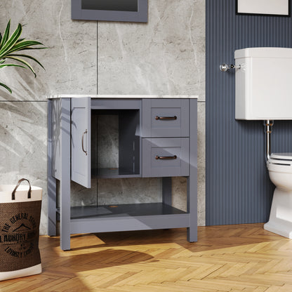 30 Inch Gray Bathroom Vanity with Mirror - MDF Storage