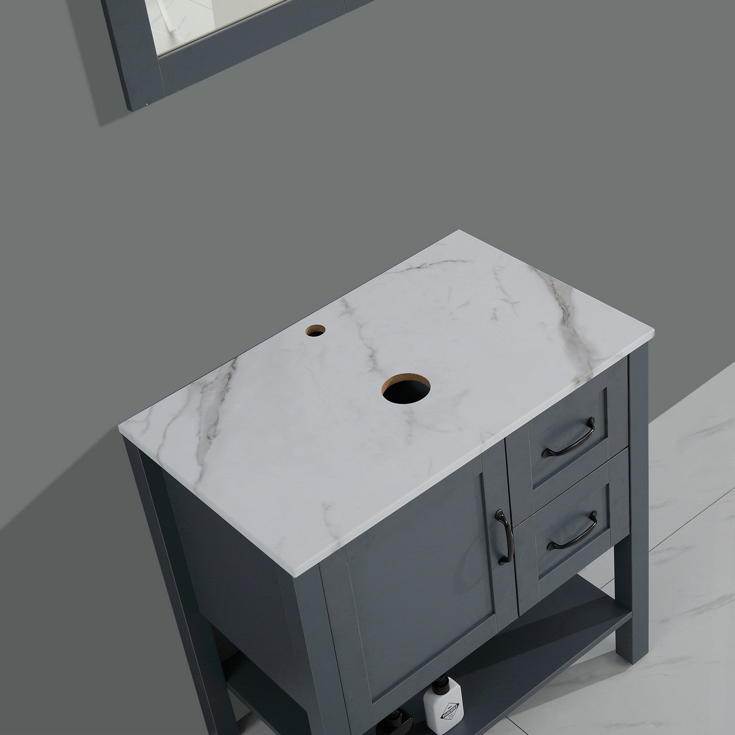 30 Inch Gray Bathroom Vanity with Mirror - MDF Storage