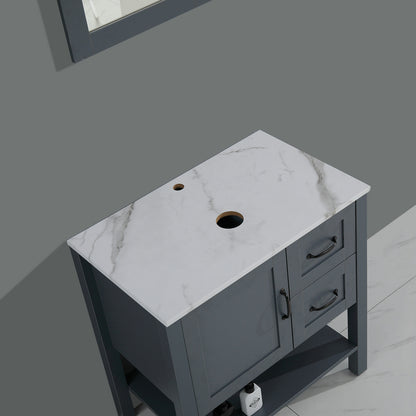 30 Inch Gray Bathroom Vanity with Mirror - MDF Storage