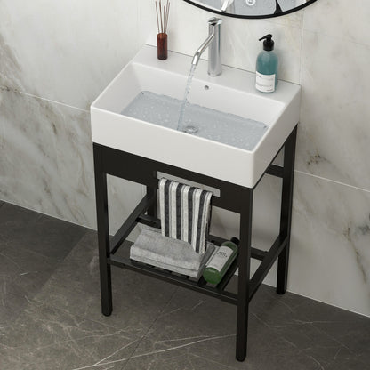 24" x 16.75" Bathroom Ceramic Console Sink with Overflow & Black Legs