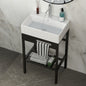 24" x 16.75" Bathroom Ceramic Console Sink with Overflow & Black Legs