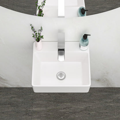 White Ceramic Rectangle Wall Mount Bathroom Sink - 13.6x11.6 Inch