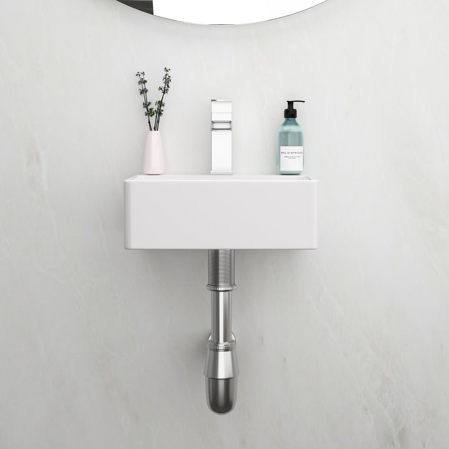 White Ceramic Rectangle Wall Mount Bathroom Sink - 13.6x11.6 Inch