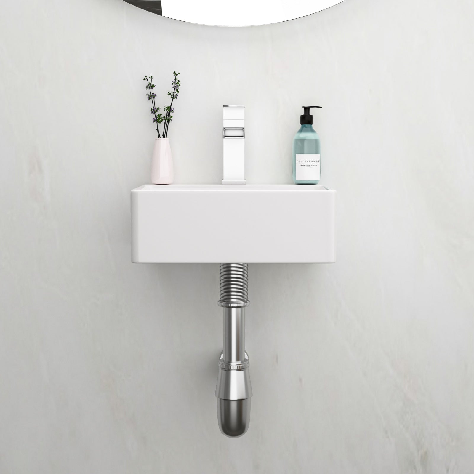 White Ceramic Rectangle Wall Mount Bathroom Sink - 13.6x11.6 Inch