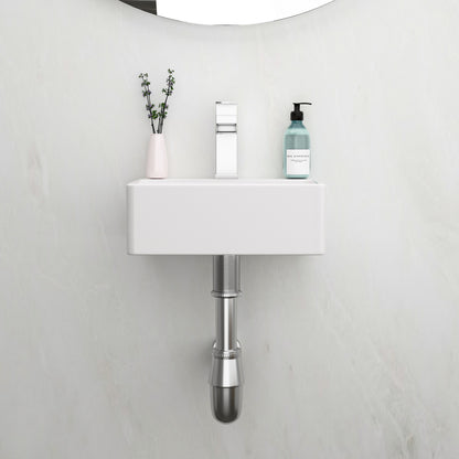 White Ceramic Rectangle Wall Mount Bathroom Sink - 13.6x11.6 Inch
