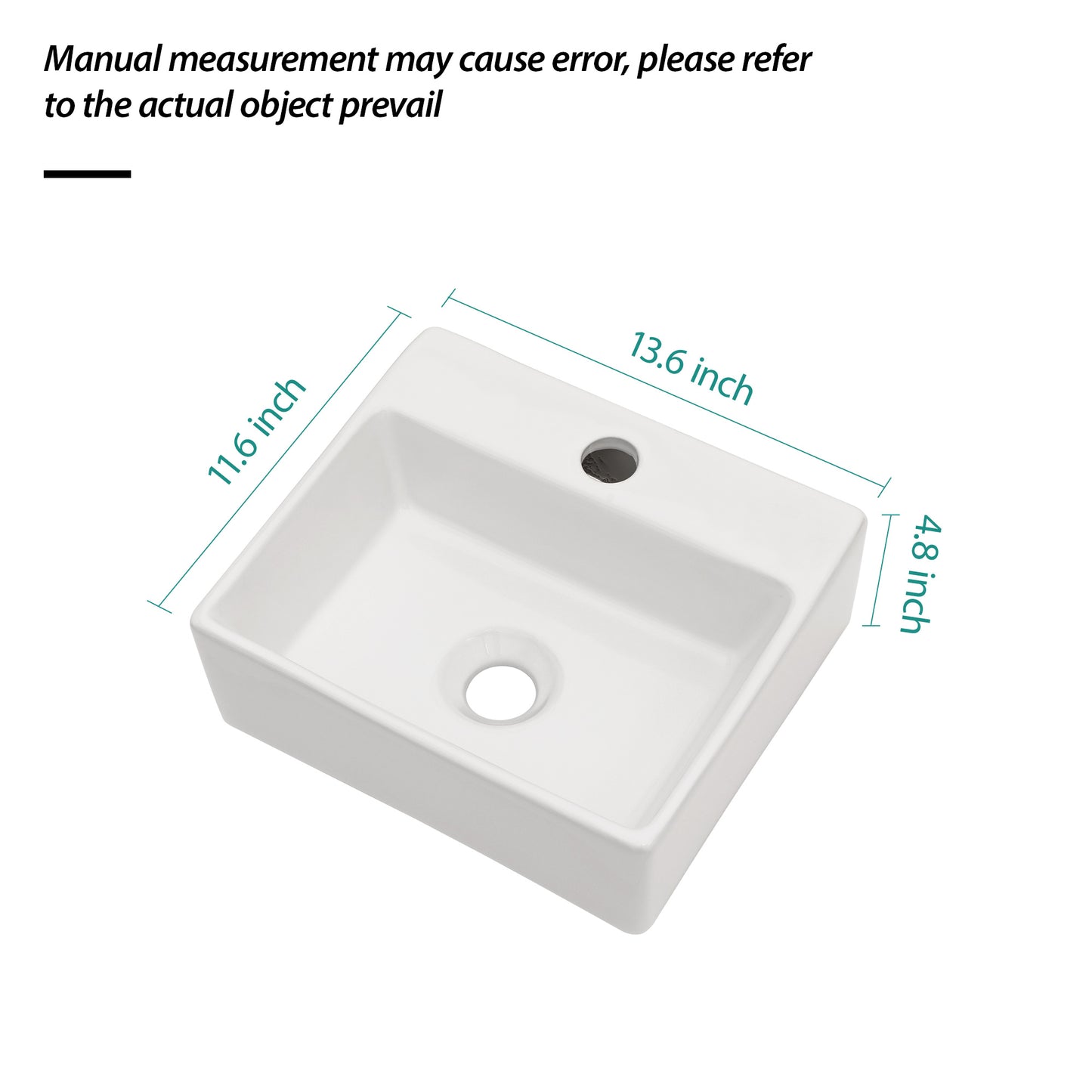 White Ceramic Rectangle Wall Mount Bathroom Sink - 13.6x11.6 Inch