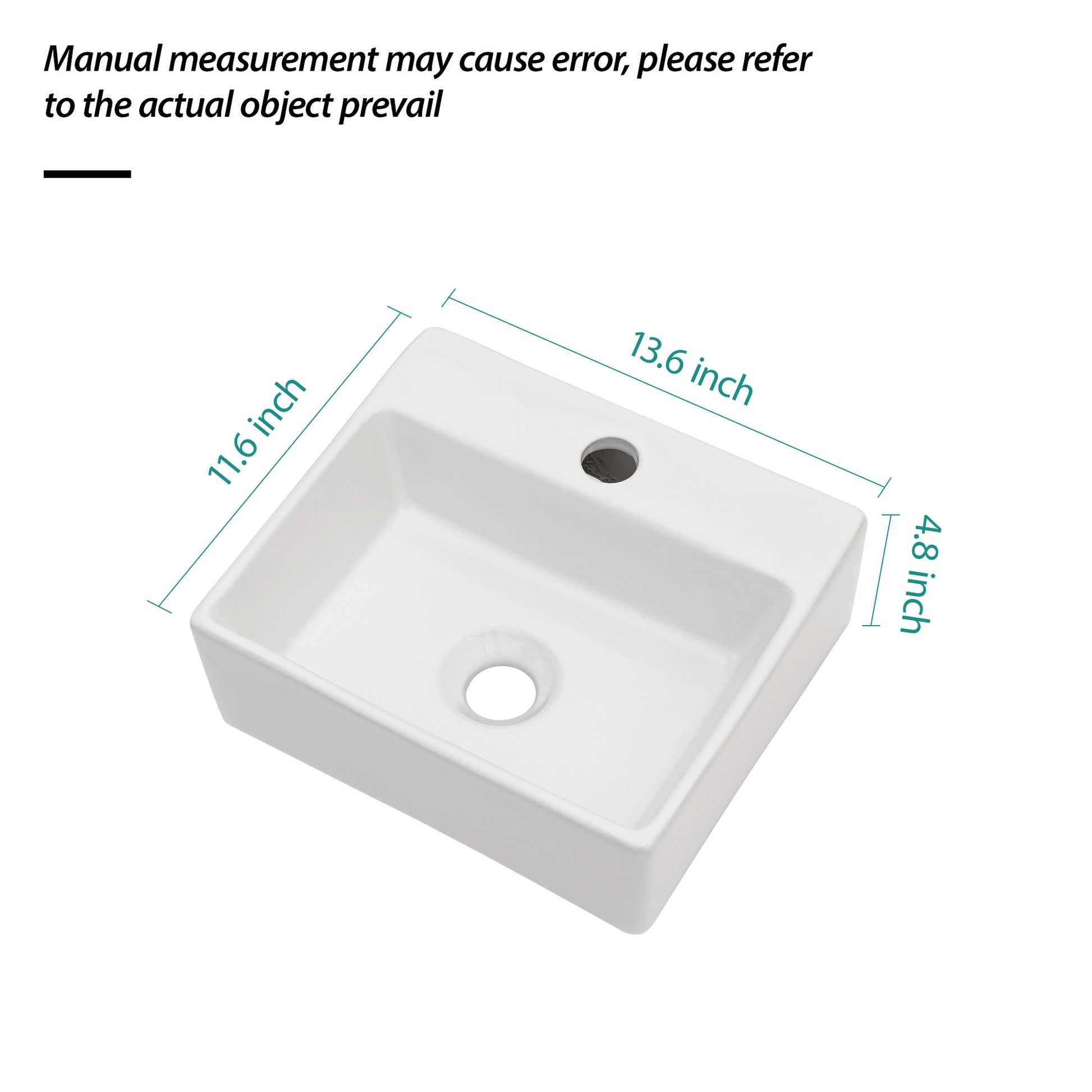 White Ceramic Rectangle Wall Mount Bathroom Sink - 13.6x11.6 Inch
