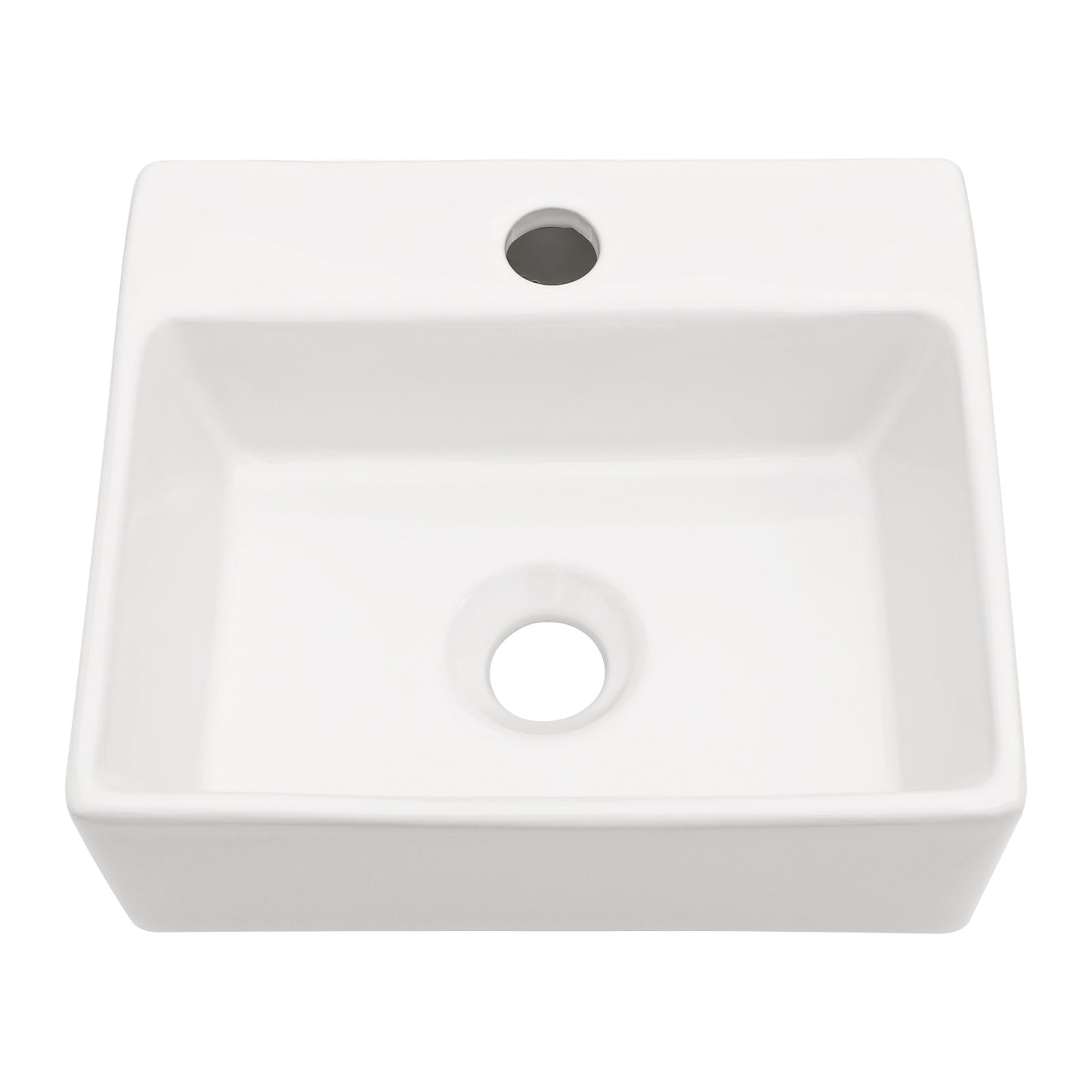 White Ceramic Rectangle Wall Mount Bathroom Sink - 13.6x11.6 Inch