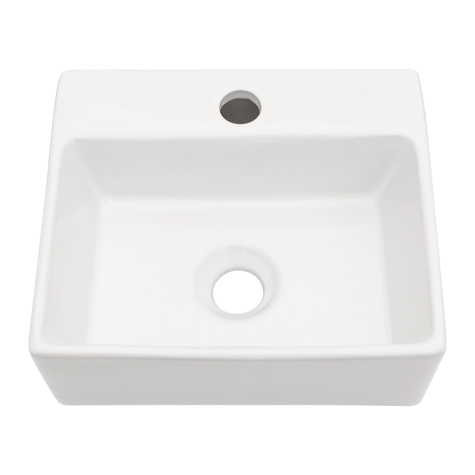 White Ceramic Rectangle Wall Mount Bathroom Sink - 13.6x11.6 Inch