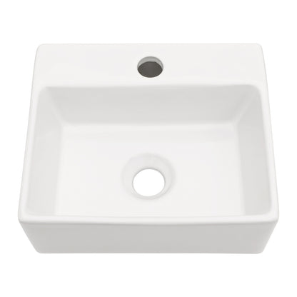 White Ceramic Rectangle Wall Mount Bathroom Sink - 13.6x11.6 Inch