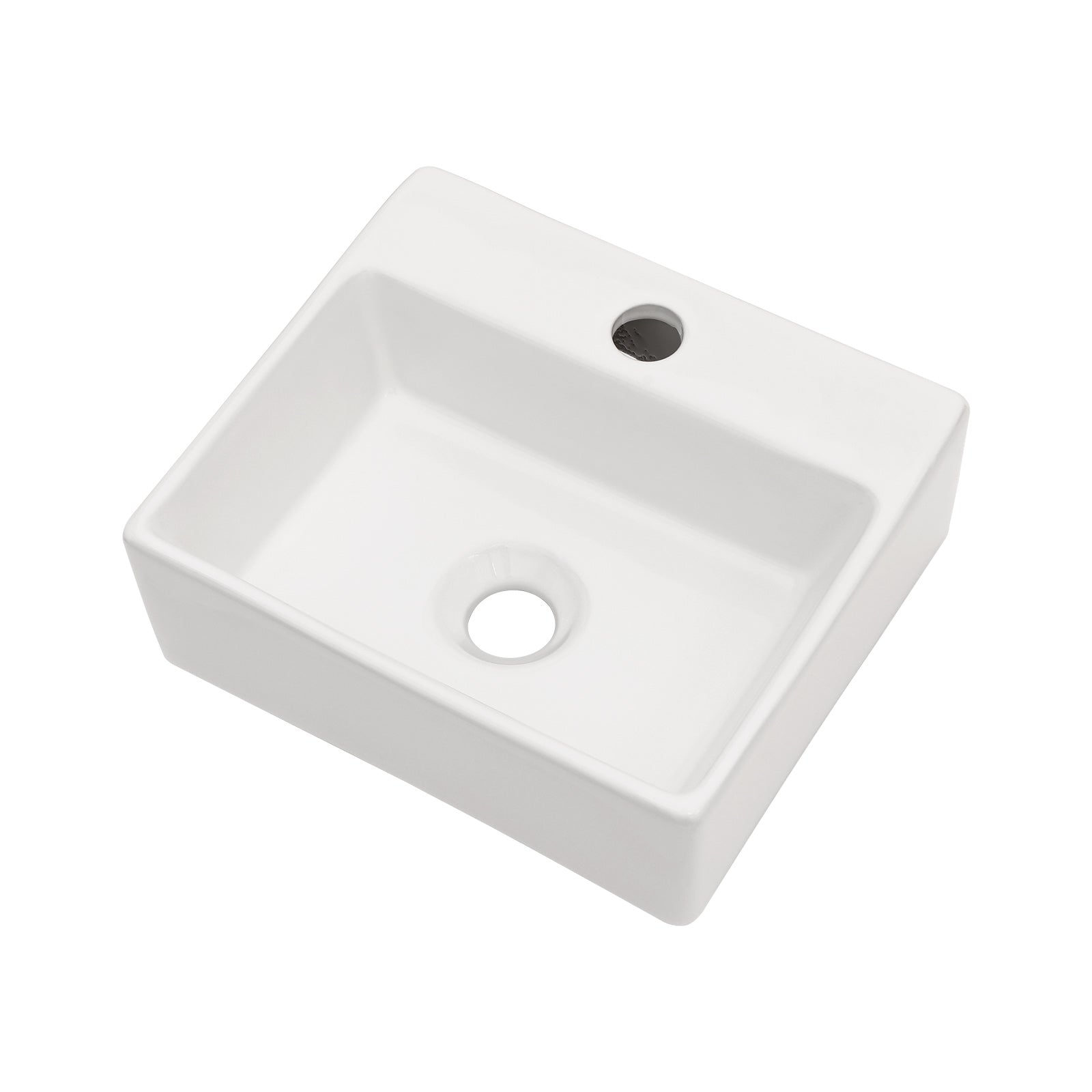 White Ceramic Rectangle Wall Mount Bathroom Sink - 13.6x11.6 Inch
