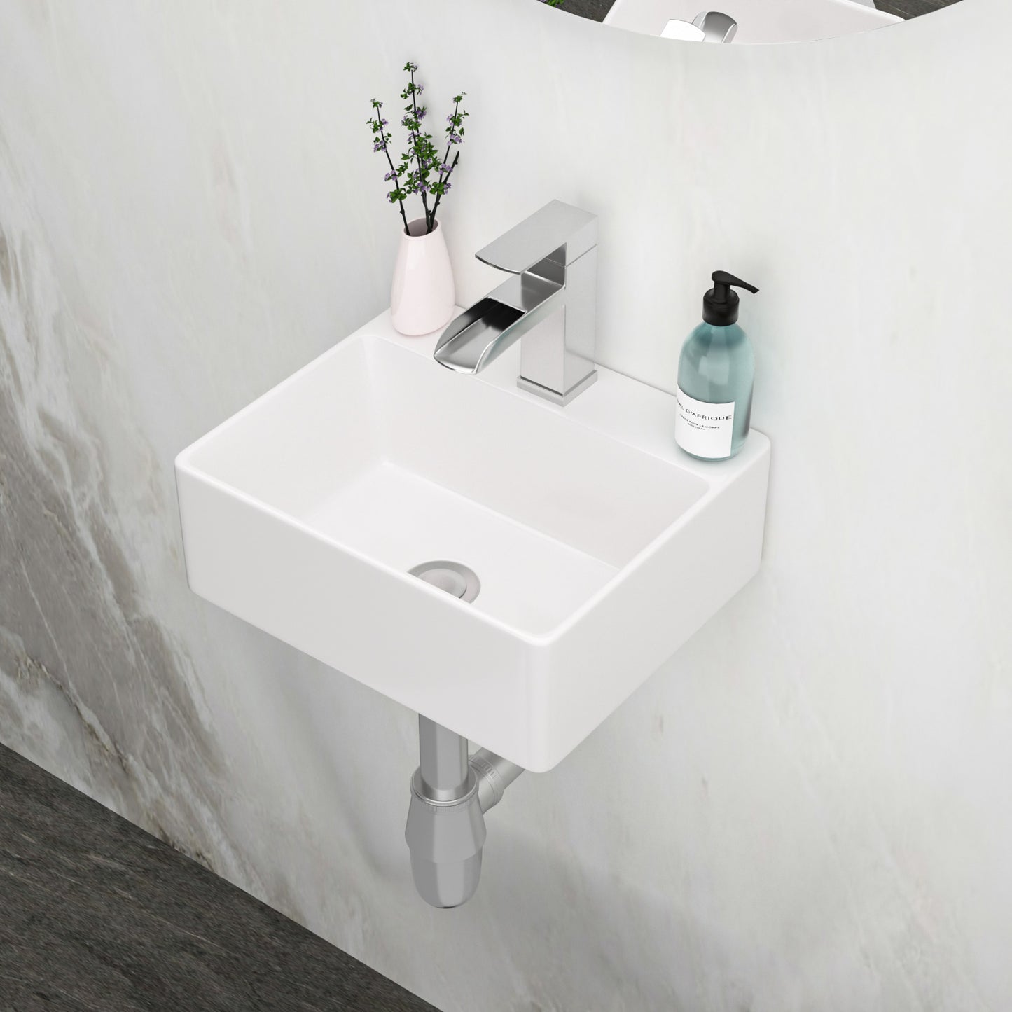 13.6x11.6 Inch White Ceramic Rectangle Wall Mount Bathroom Sink with Single Faucet Hole