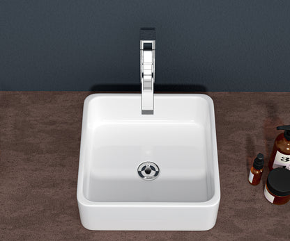 15x15 Inch White Ceramic Square Vessel Bathroom Sink