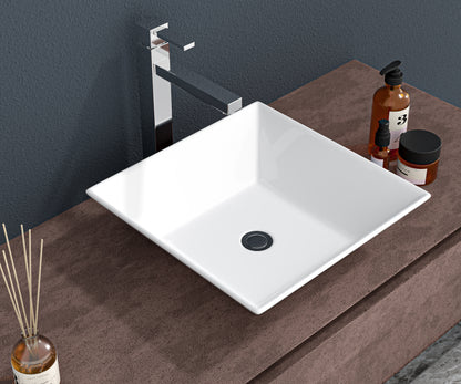 16x16 Inch White Ceramic Square Vessel Bathroom Sink