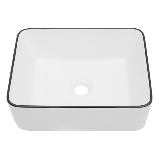 16x12 Inch White Ceramic Rectangular Vessel Bathroom Sink