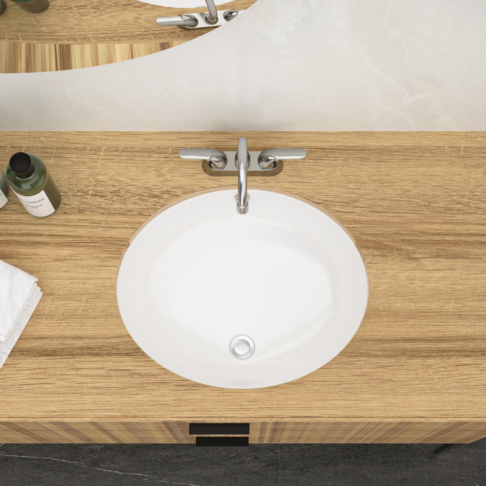 18"x15" White Ceramic Oval Undermount Bathroom Sink with Overflow