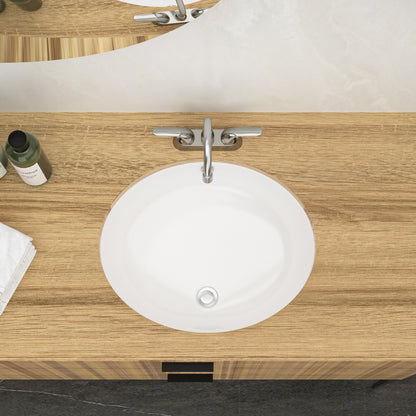 18"x15" White Ceramic Oval Undermount Bathroom Sink with Overflow