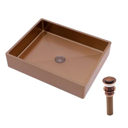 19"x15" Rose Gold Stainless Steel Bathroom Sink with Pop Up Drain