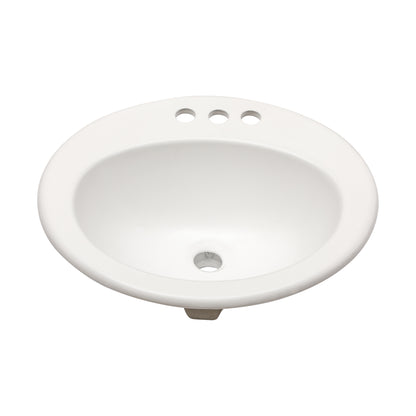 20"x18" White Ceramic Oval Drop In Bathroom Sink with 3 Faucet Hole