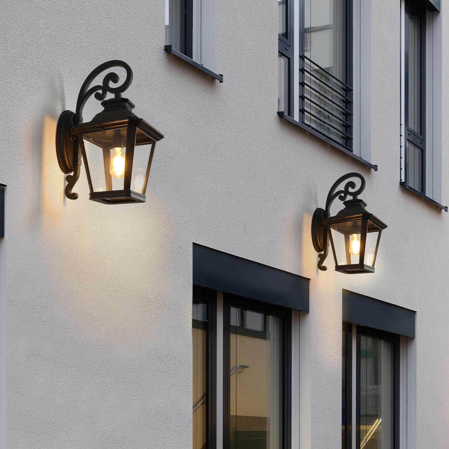 Black Aluminium Outdoor Wall Lanterns - 2 Pack, Weather Resistant Lighting