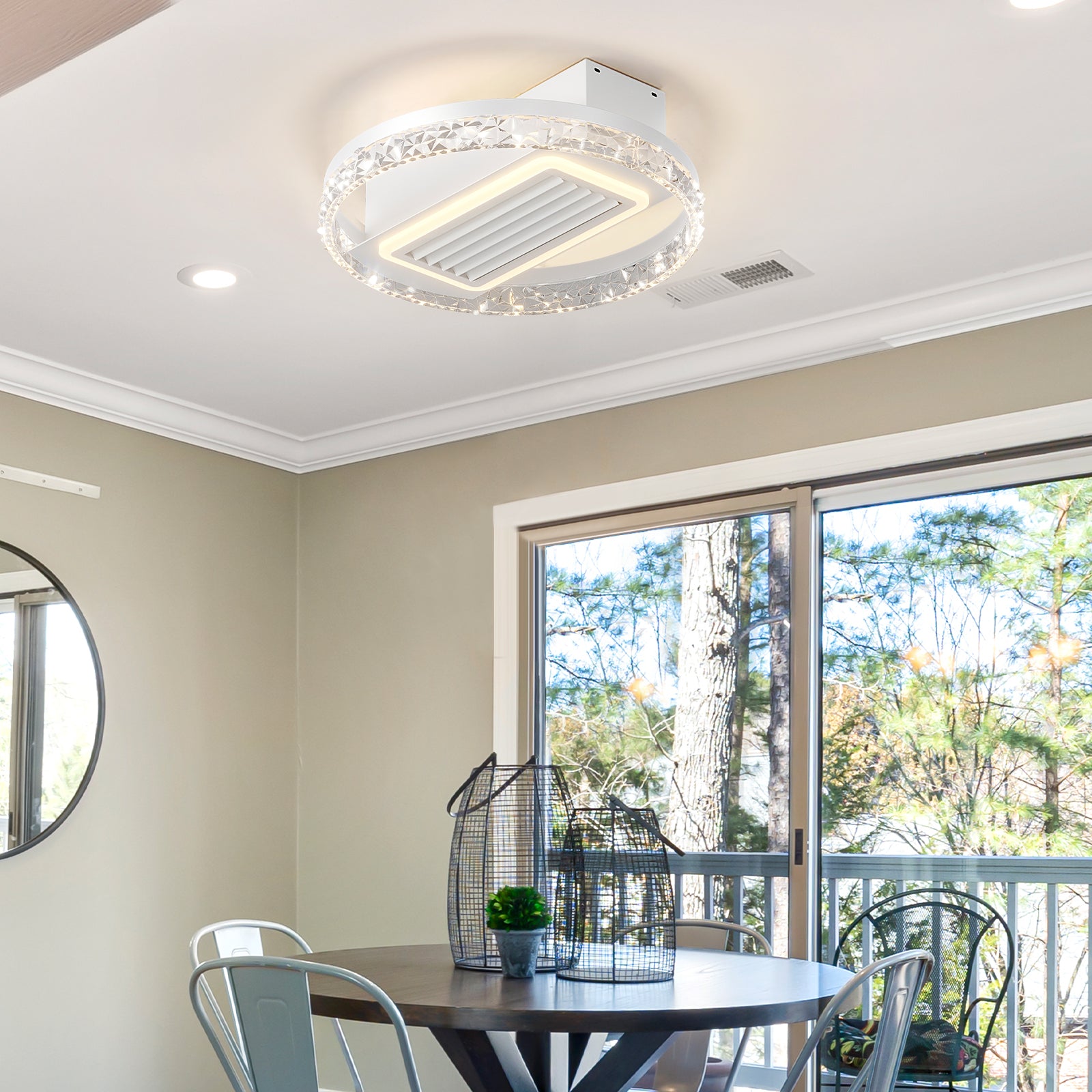 20" LED Bladeless Ceiling Fan Light - Remote Control, White