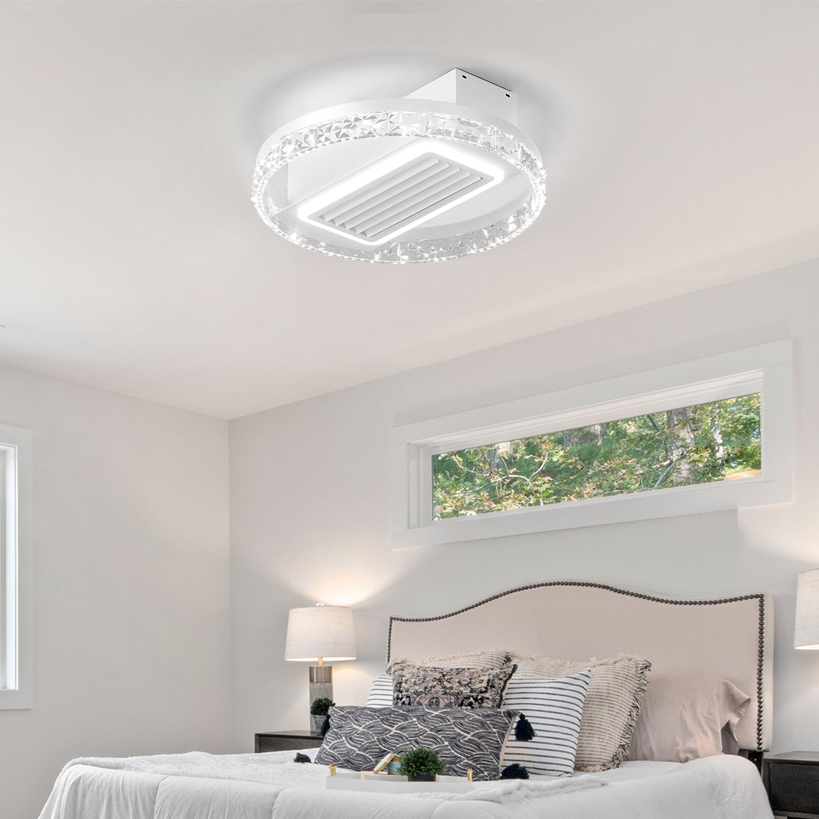 20" LED Bladeless Ceiling Fan Light - Remote Control, White