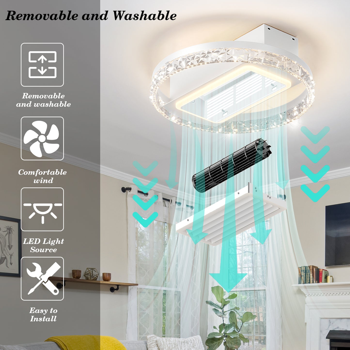 20" LED Bladeless Ceiling Fan Light - Remote Control, White