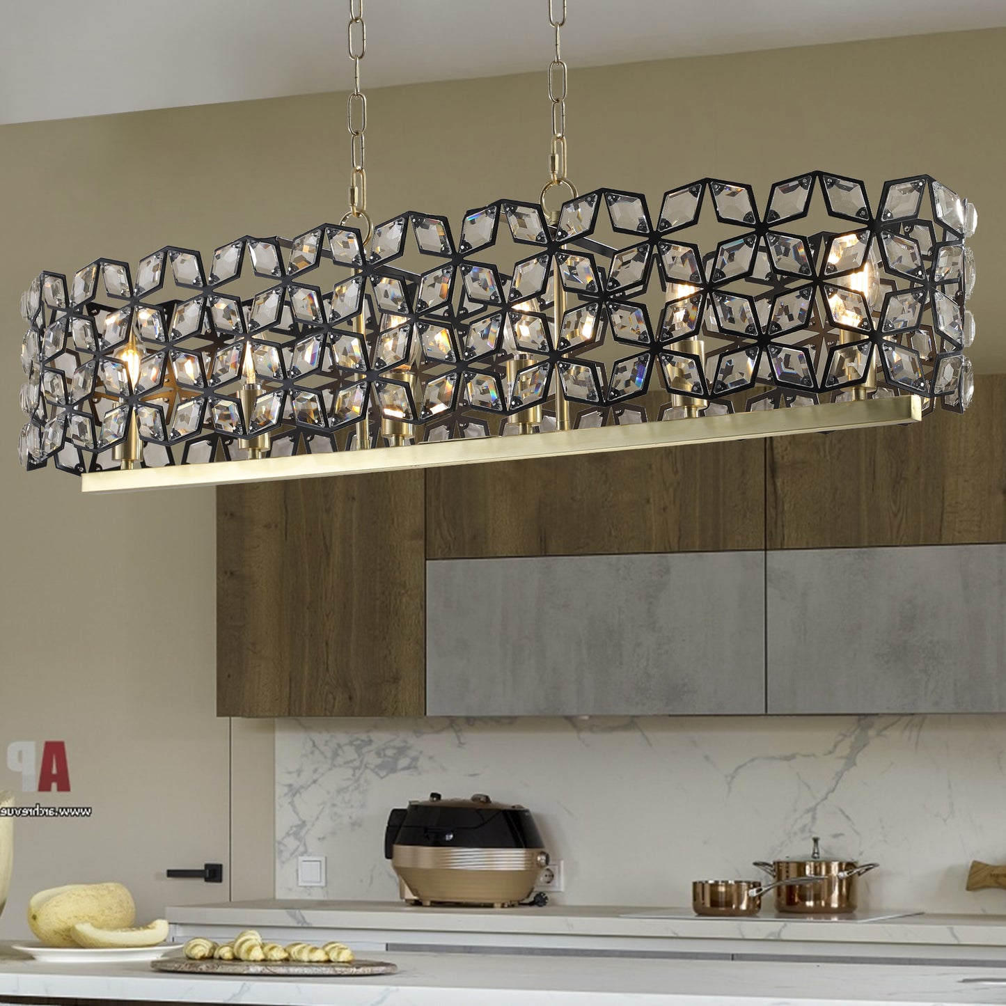 39 Inch Black Gold Crystal Chandelier Pendant Light Fixture