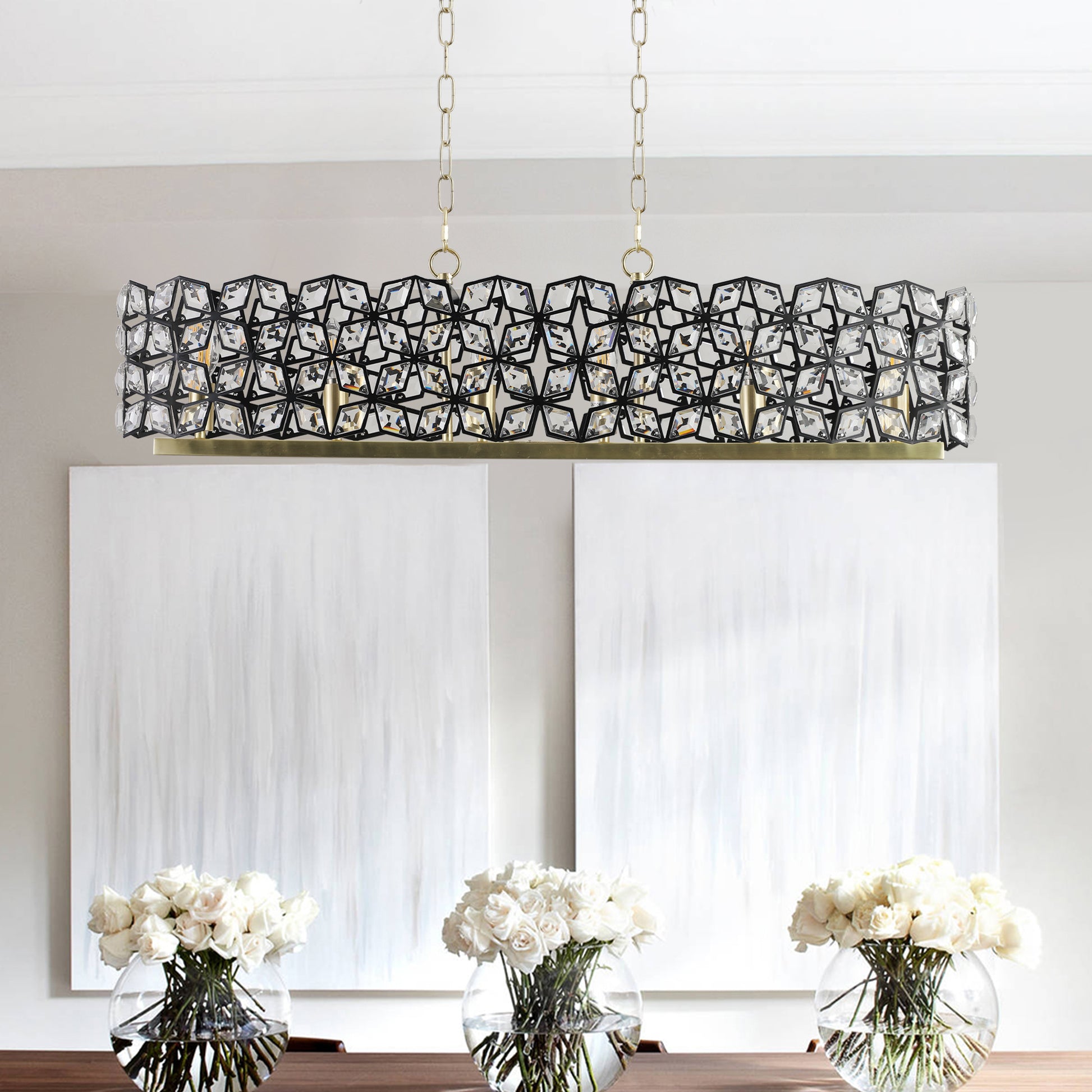 39 Inch Black Gold Crystal Chandelier Pendant Light Fixture