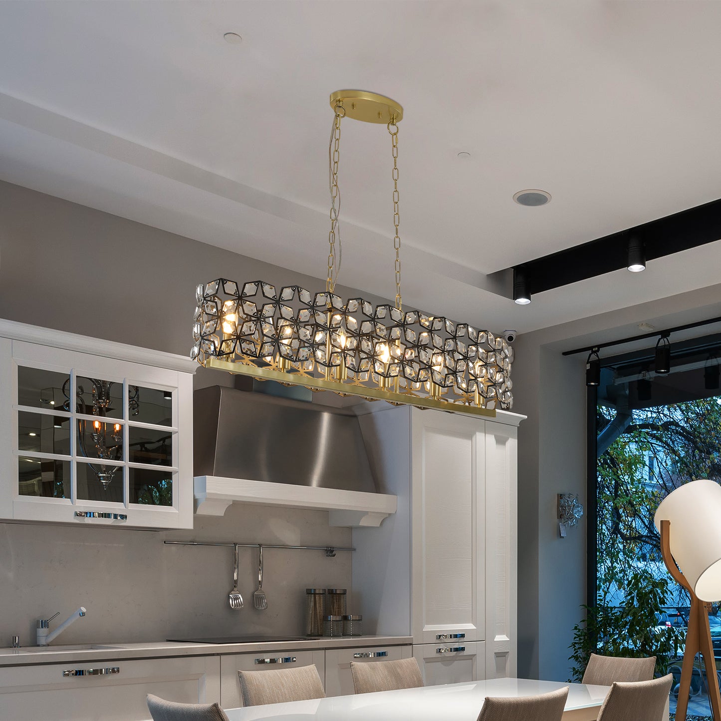 39 Inch Black Gold Crystal Chandelier Pendant Light Fixture