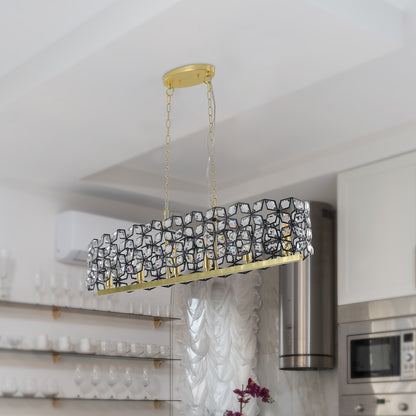 39 Inch Black Gold Crystal Chandelier Pendant Light Fixture