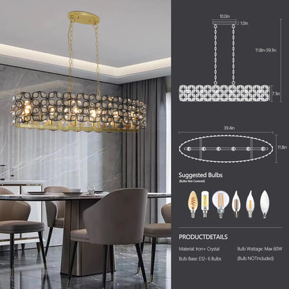 39 Inch Black Gold Crystal Chandelier Pendant Light Fixture